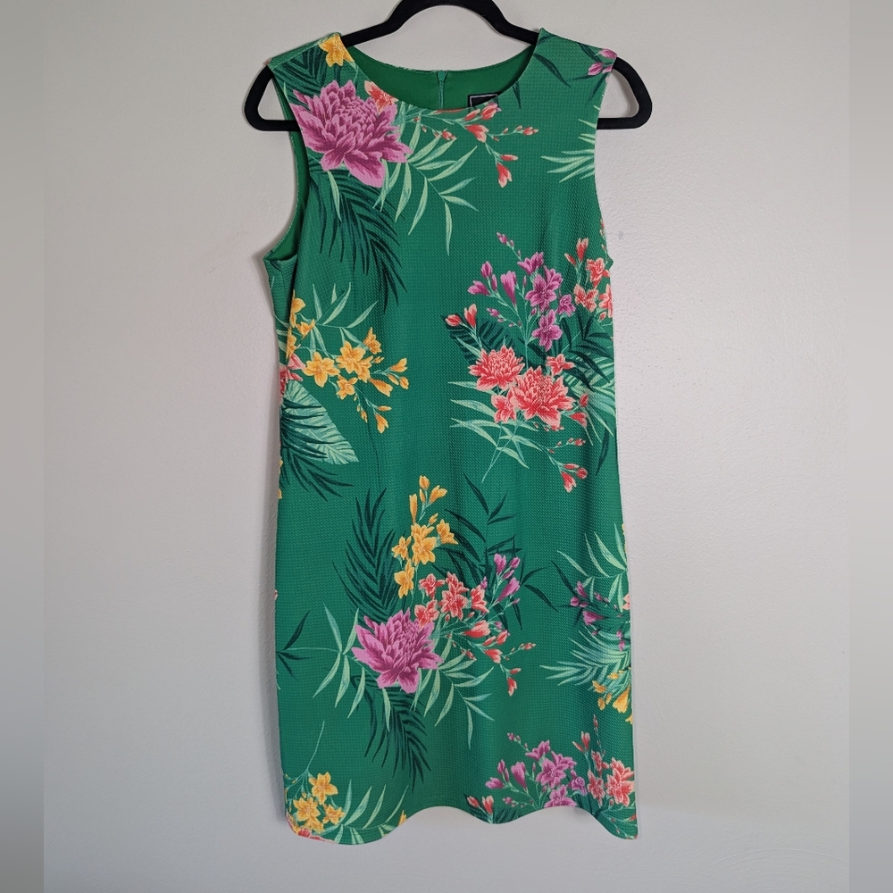 8 JH Jessica Howard Green Floral Print Textured Sheath Dress